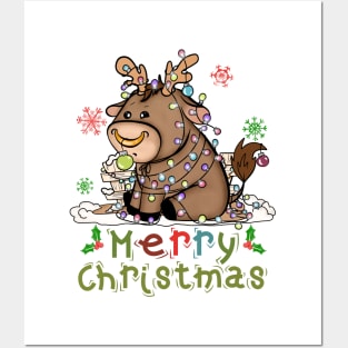 Cow Christmas Cute Cow Merry Christmas Xmas Matching HO HO HO Posters and Art